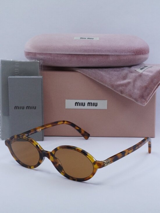 Miu Miu MU04ZS 19P2Z1 Oval Sunglasses – Light Havana\\Brown main image 6